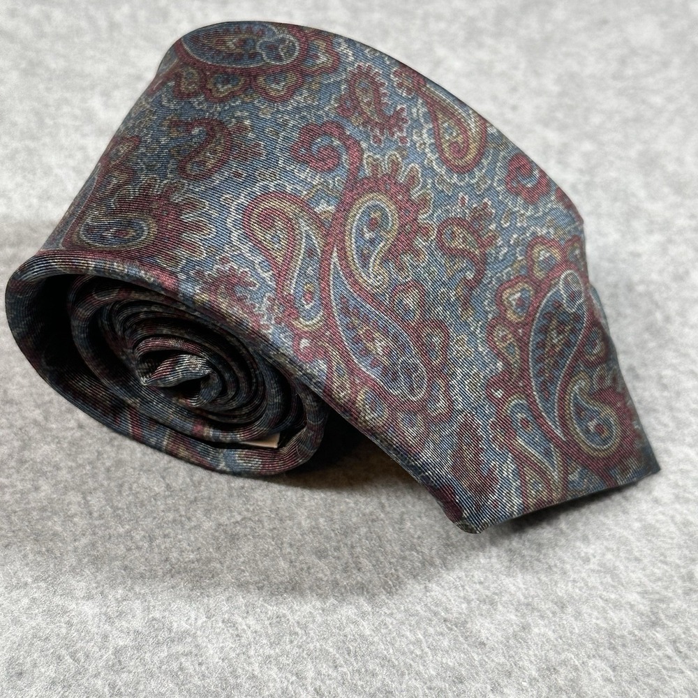 Filene's Silk Paisley Necktie Blue Burgundy Vintage Men's Dress Tie 58x3.3in